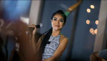 Jhene Aiko at the launch of Neff Headwear Soul of Summer collection