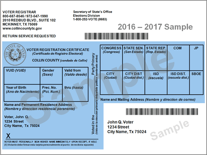 Sample Voter Reg Card DL