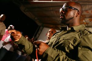 Singer Wyclef Jean attends a rally in s