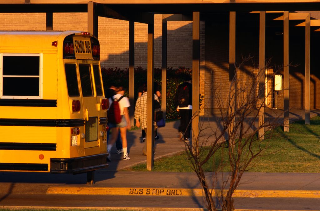 Students Arriving at School by School Bus