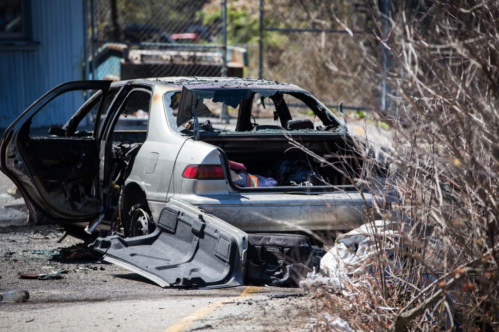 Aftermath Of A Car Chase In Dedham, Mass.