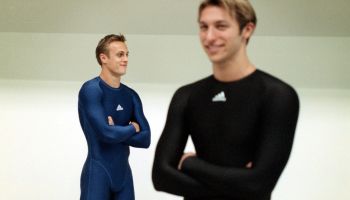 Australian sprinter Matt Shirvington (left) and champion swimmer Ian Thorpe mode