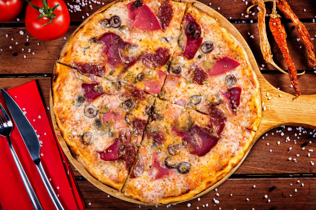 Pizza with sausages