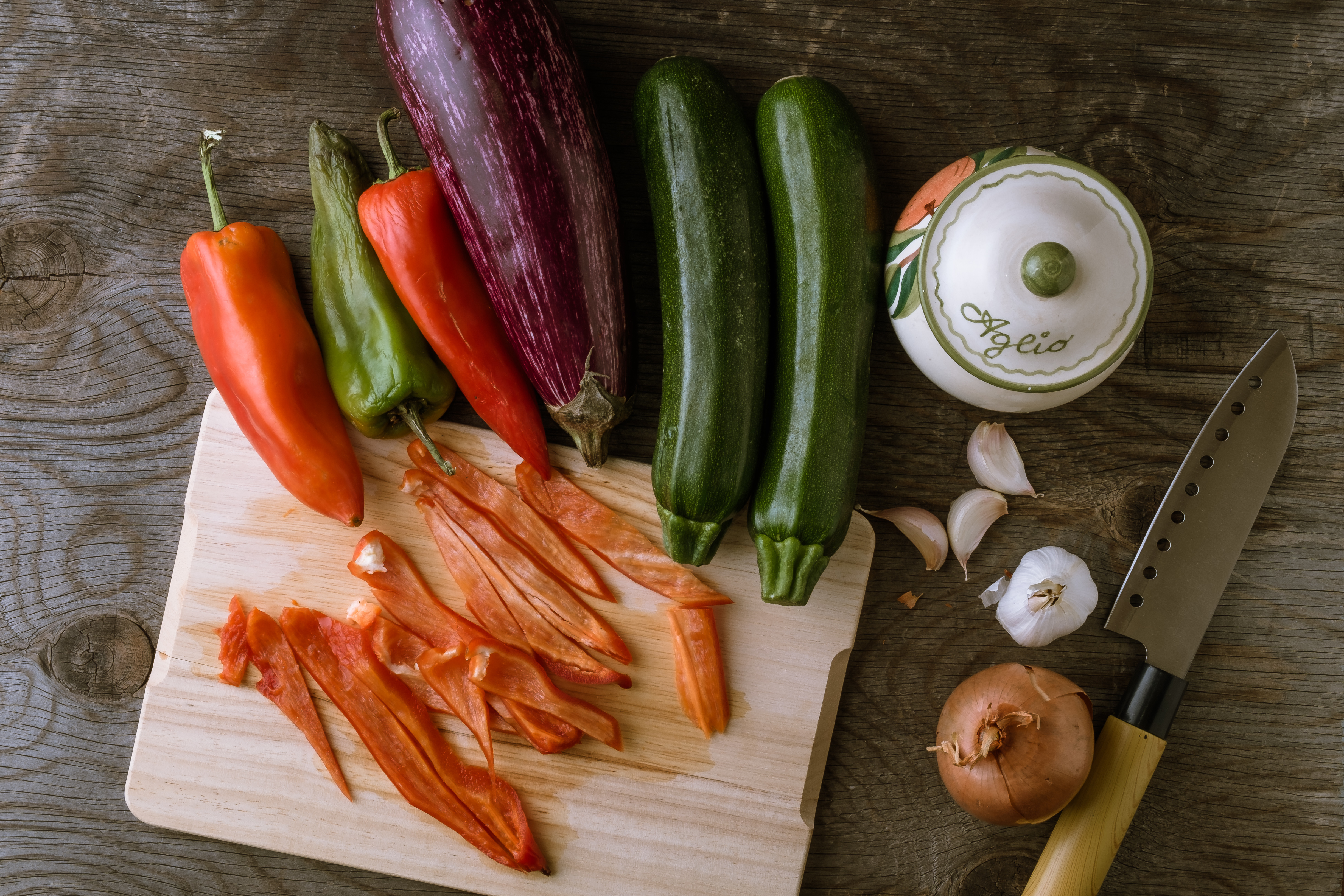 High Angle View Of Vegetables On Cutting Board