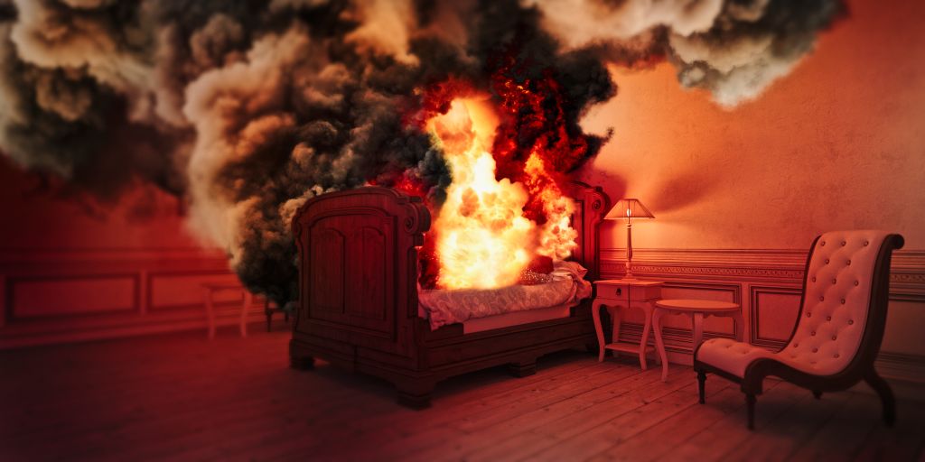 Smoke from burning bed