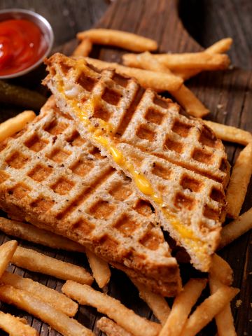 Waffle Iron Grilled Cheese Sandwich with Fries