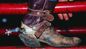 Cowboy boot with spur, Stockyards Championship Rodeo, Stockyards National Historic District.
