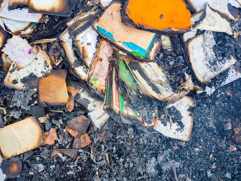 Remains of book after fire