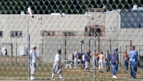 Inmates in Unit B at Pelican Bay State Prison in Crescent City, California exercise and a talk in t