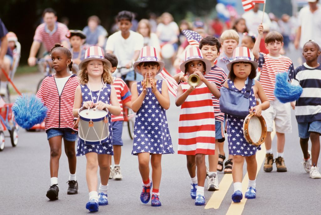 Children marching in 4th of July parade