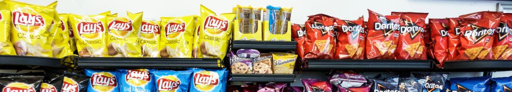 Junk food for sale in a convenience store at Canoe Creek Service Plaza.