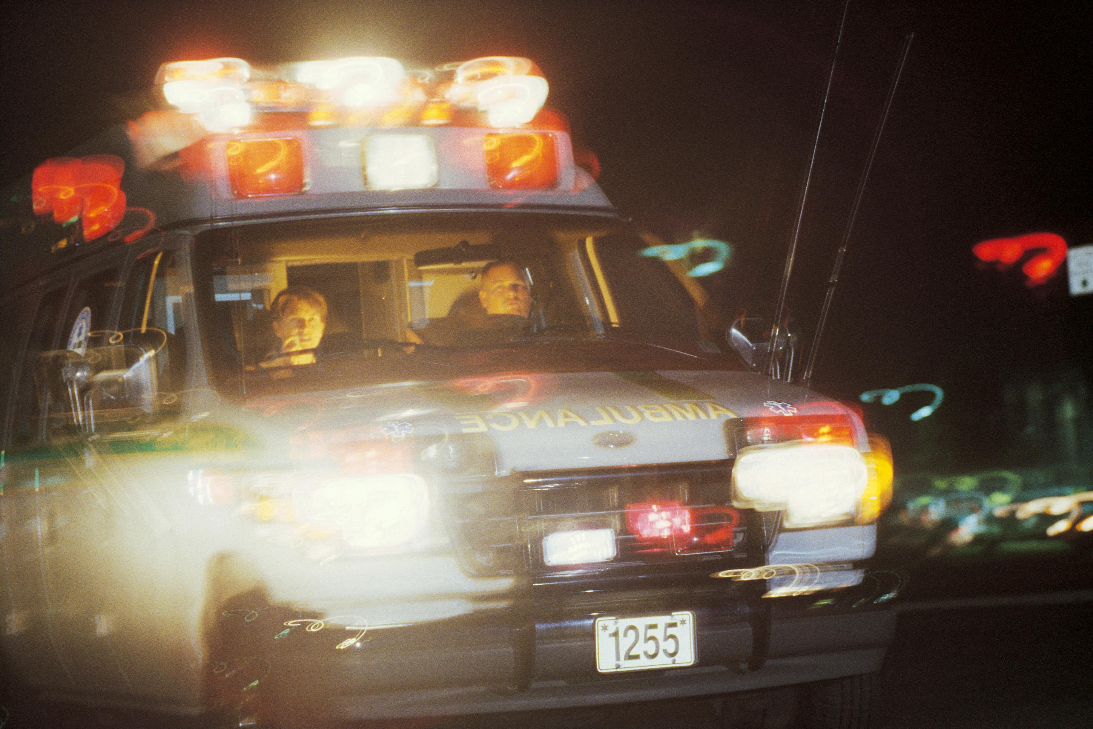 Ambulance with lights flashing