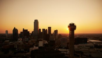 USA, Texas, Aerial photograph of the Dallas skyline at sunrise
