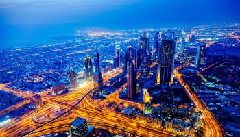 Modern Dubai cityscape at twilight, United Arab Emirates