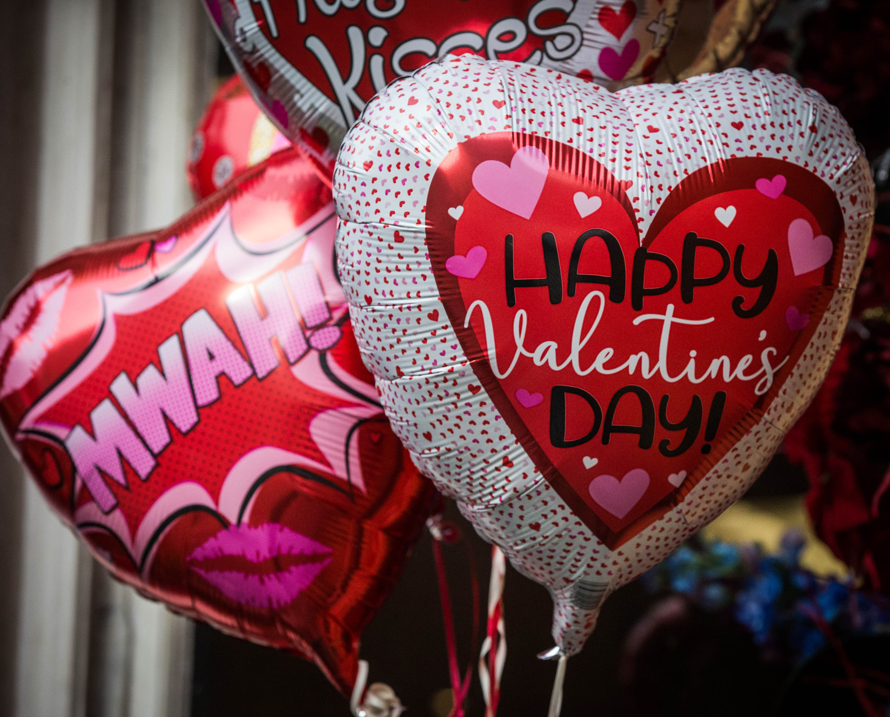 Valentine's day displays at shops in London's Marylebone Station.