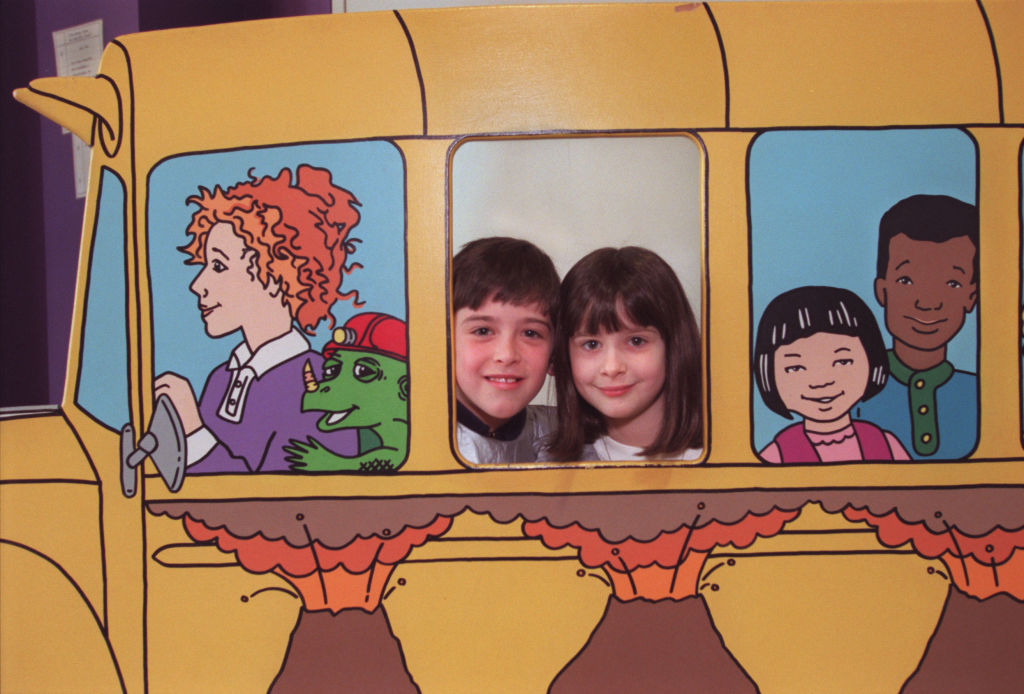 The Magic School Bus exhibit. Popping their heads into a cutout window of The Magic School Bus are (left to right) 10yearold Joe Peters and his sister, sevenyearold Celia Peters from Crystal.(Photo by JOEY MCLEISTER/Star Tribune via Getty Images)
