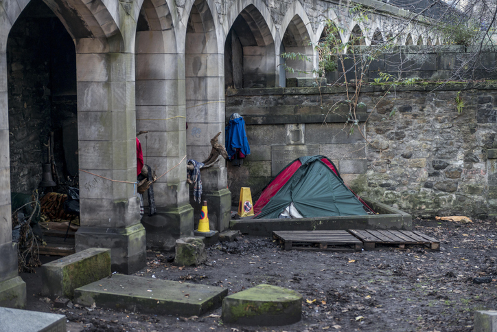 Homelessness, Tent at a bridge, Edinburgh, Scotland, United Kingdom