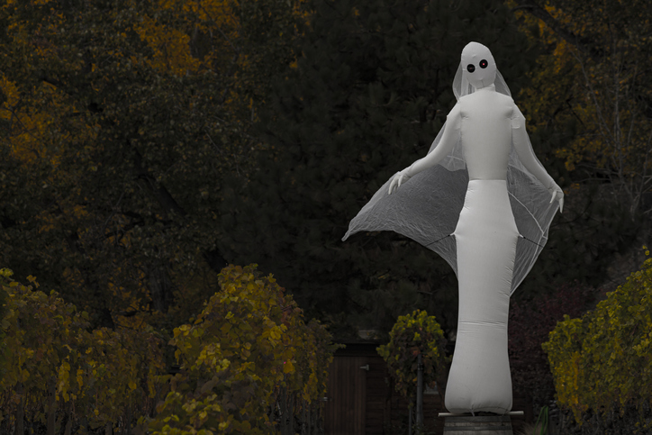 Scary Halloween Ghost Decoration in a Vineyard
