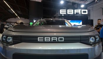 The logo of the Spanish vehicle manufacturer EBRO that...
