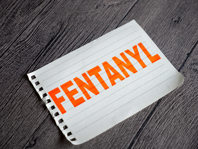 Fentanyl, text words typography written on paper, social issue, health and medical