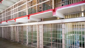 Rows of locked prison cells , Alcatraz, San Francisco, California.