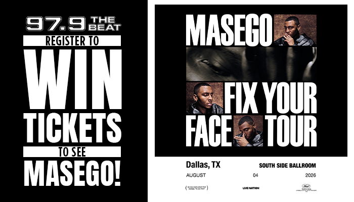 Promotional poster for Masego's "Fix Your Face" tour, featuring his name and tour details in bold text against a dark background.