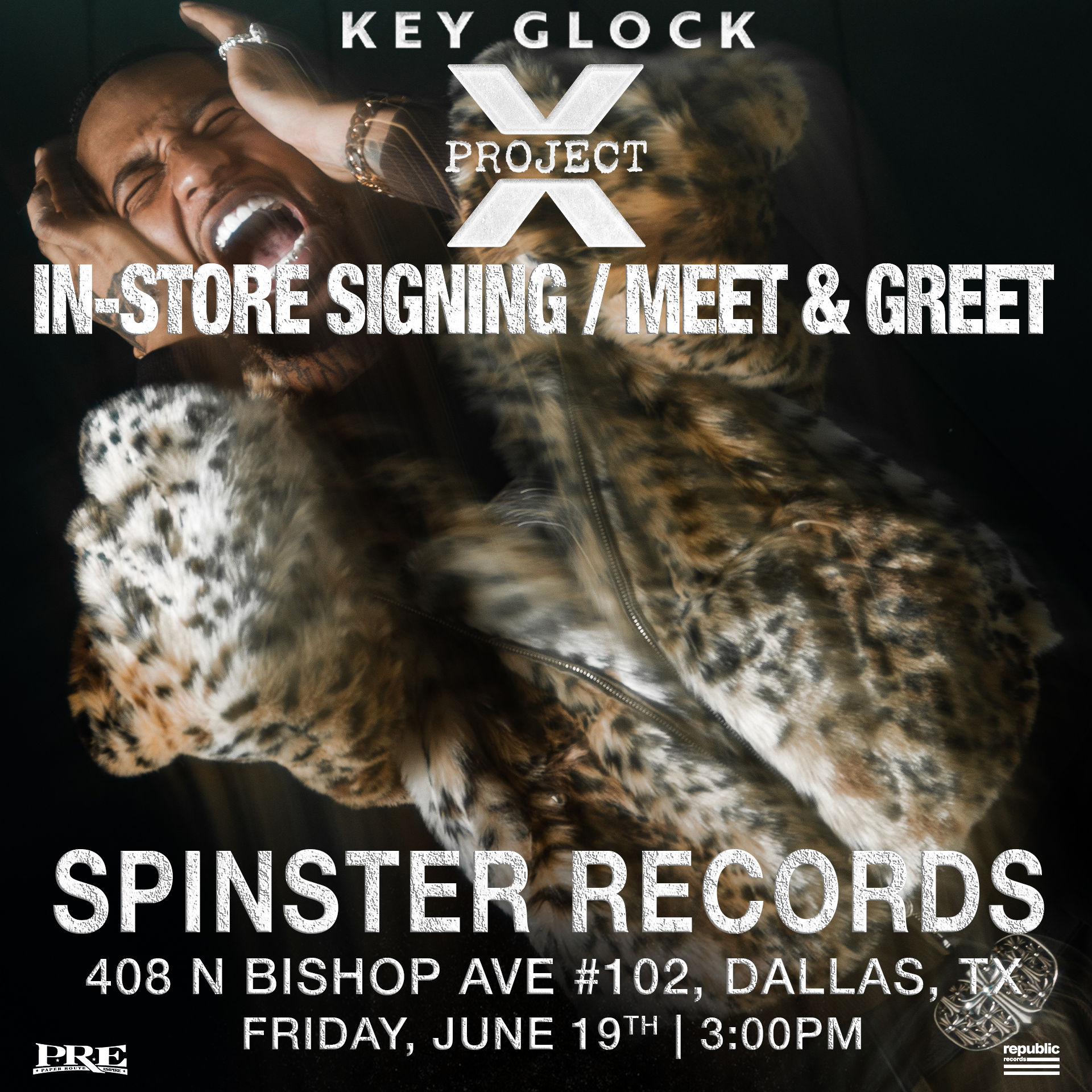 Key Glock Project X in-store signing/meet & greet at Spinster Records in Dallas, TX on June 19th at 3:00PM.
