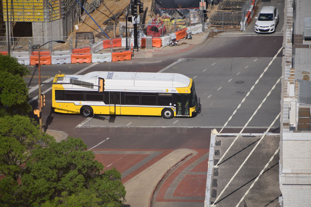 Dallas DART Bus Downtown Dallas, TX; facing right