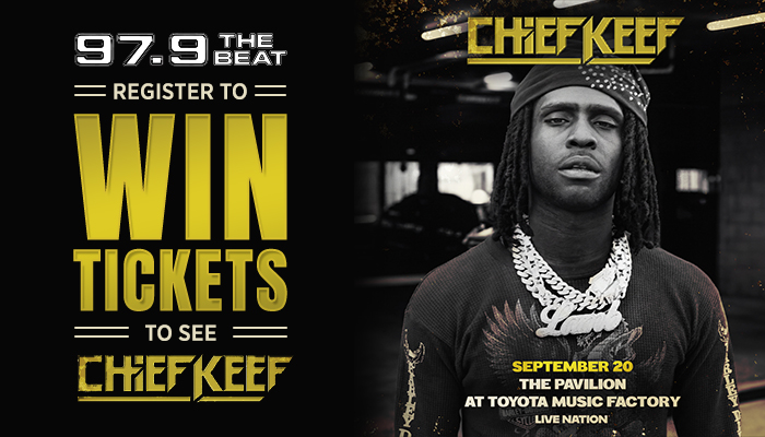 A Black man wearing a hat and jewelry, posing for a promotional image for a concert by the artist Chief Keef at Toyota Music Factory on September 20.
