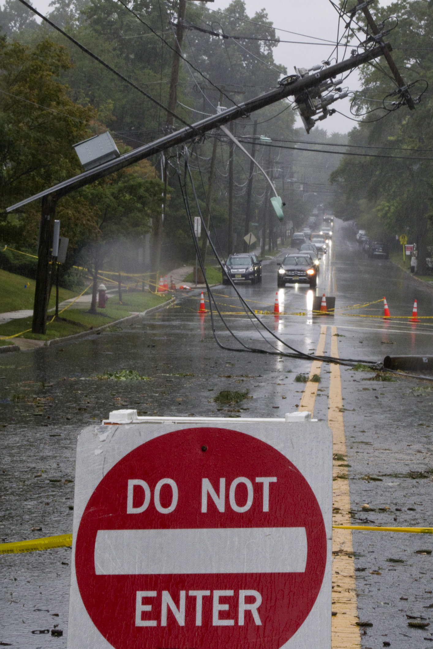 Storm damage downed pole do not enter