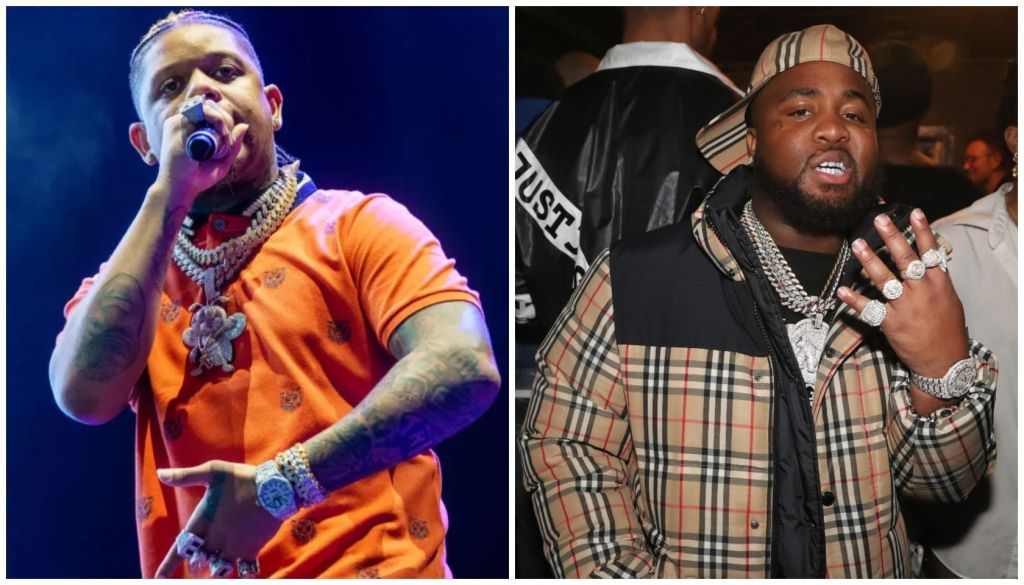 Two images of a man performing on stage, wearing an orange shirt and jewelry, and another image of the same man wearing a plaid jacket and speaking into a microphone.